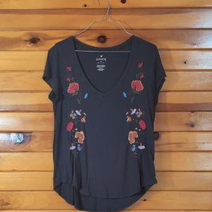 Grey Floral Embroidered Top